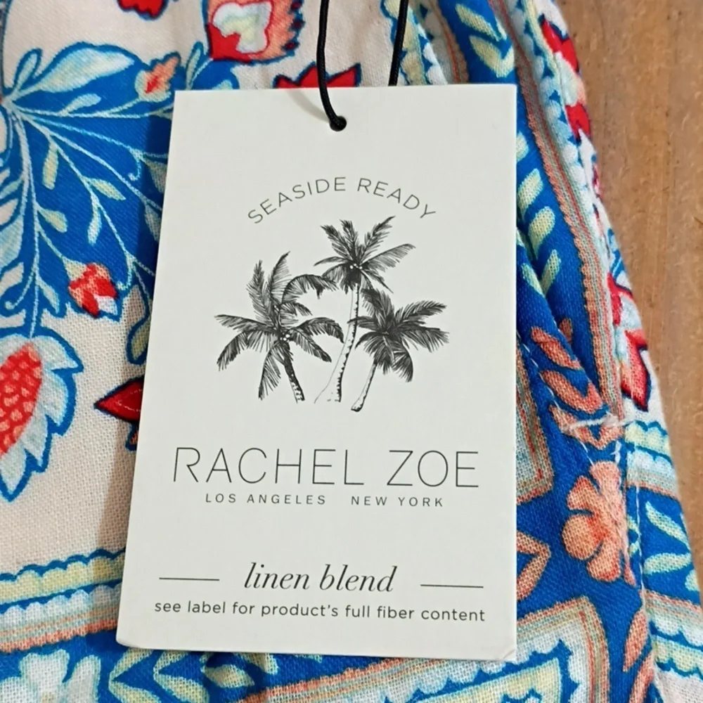 Rachel Zoe Seaside Ready Linen Blend Elastic Waist Wide Leg Pants Size M NWT